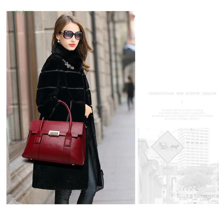 2025 New Genuine Leather Briefcase Women Handbags Large Capacity Ladies Fashion Cowhide Shoulder Messenger Bags Portable
