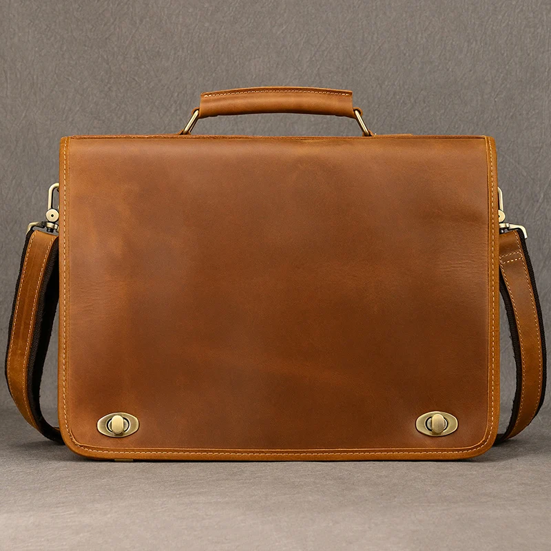 Luufan Men's Laptop Briefcase Genuine Leather Handbag Casual Daily Working Tote Male Computer Bag Shoulder Bags For A4 Documents