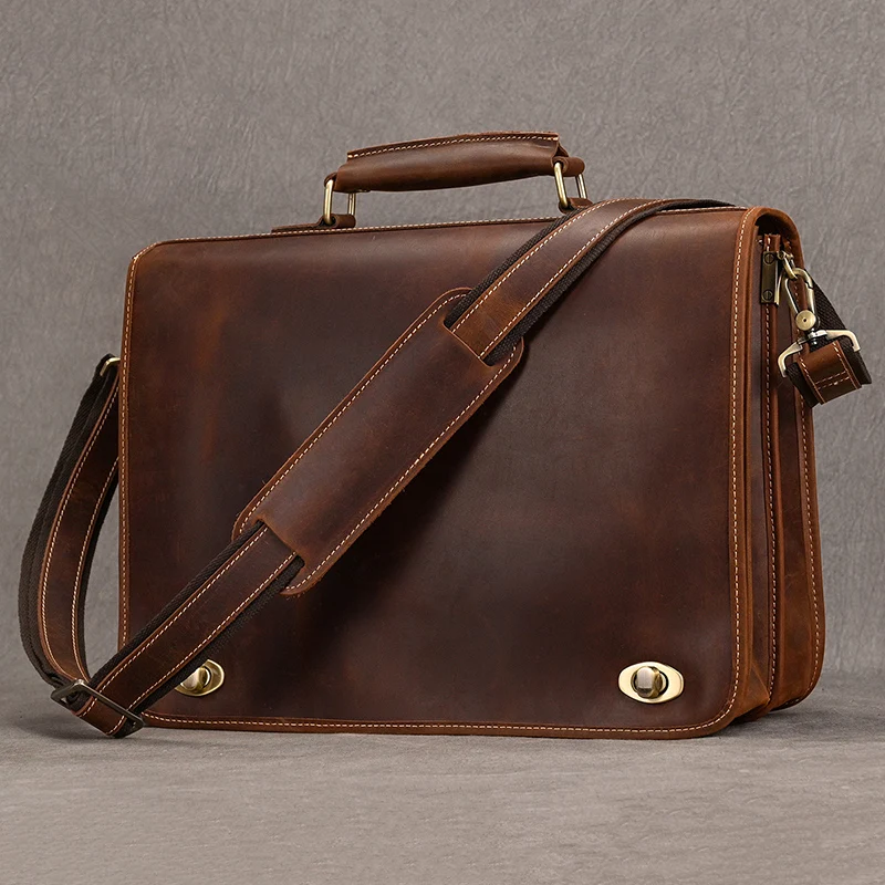 Luufan Men's Laptop Briefcase Genuine Leather Handbag Casual Daily Working Tote Male Computer Bag Shoulder Bags For A4 Documents