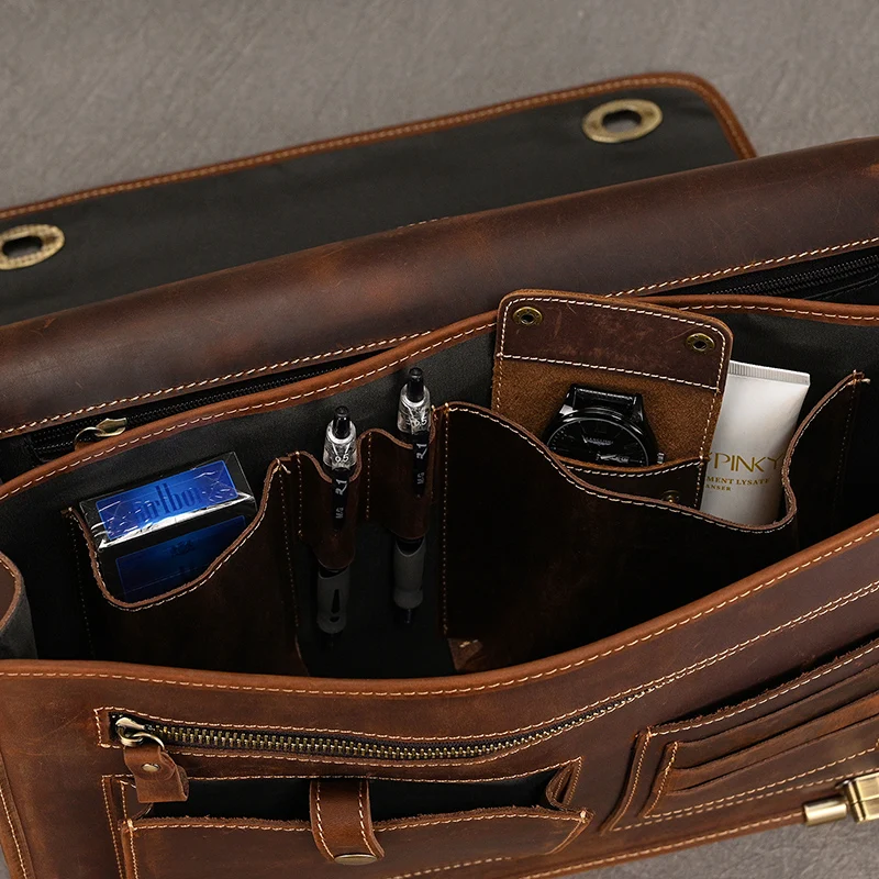 Luufan Men's Laptop Briefcase Genuine Leather Handbag Casual Daily Working Tote Male Computer Bag Shoulder Bags For A4 Documents