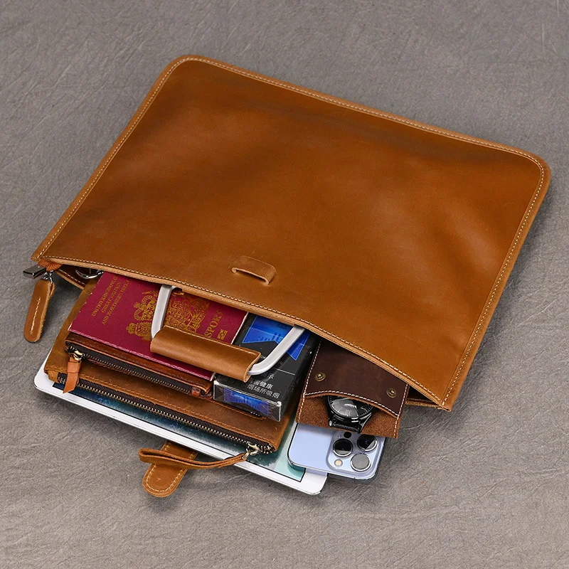 High Fashion Luxury Clutch Bag Men's A4 File Document Purse Wallet Top Layer Ipad Leather Business Bag Briefcase Cowkskin