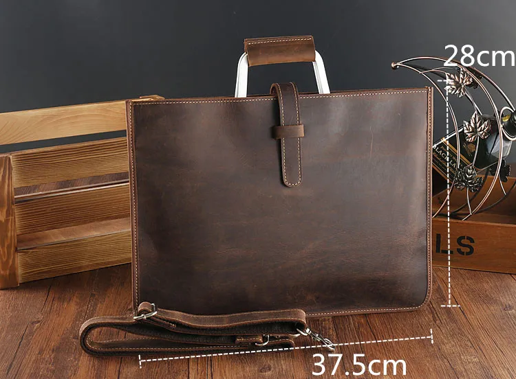 High Fashion Luxury Clutch Bag Men's A4 File Document Purse Wallet Top Layer Ipad Leather Business Bag Briefcase Cowkskin