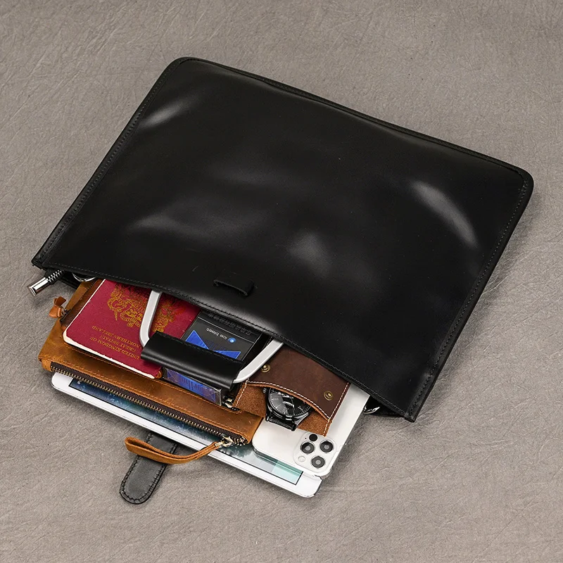 High Fashion Luxury Clutch Bag Men's A4 File Document Purse Wallet Top Layer Ipad Leather Business Bag Briefcase Cowkskin