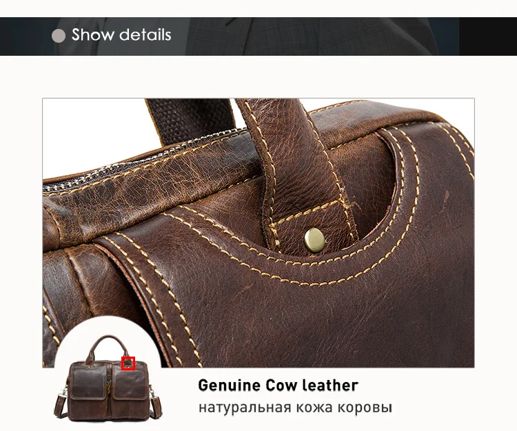 WESTAL Men's Bag Genuine Leather Men's Briefcases Laptop Bag Leather Totes for Document Office Bags for Men Messenger Bags 8002