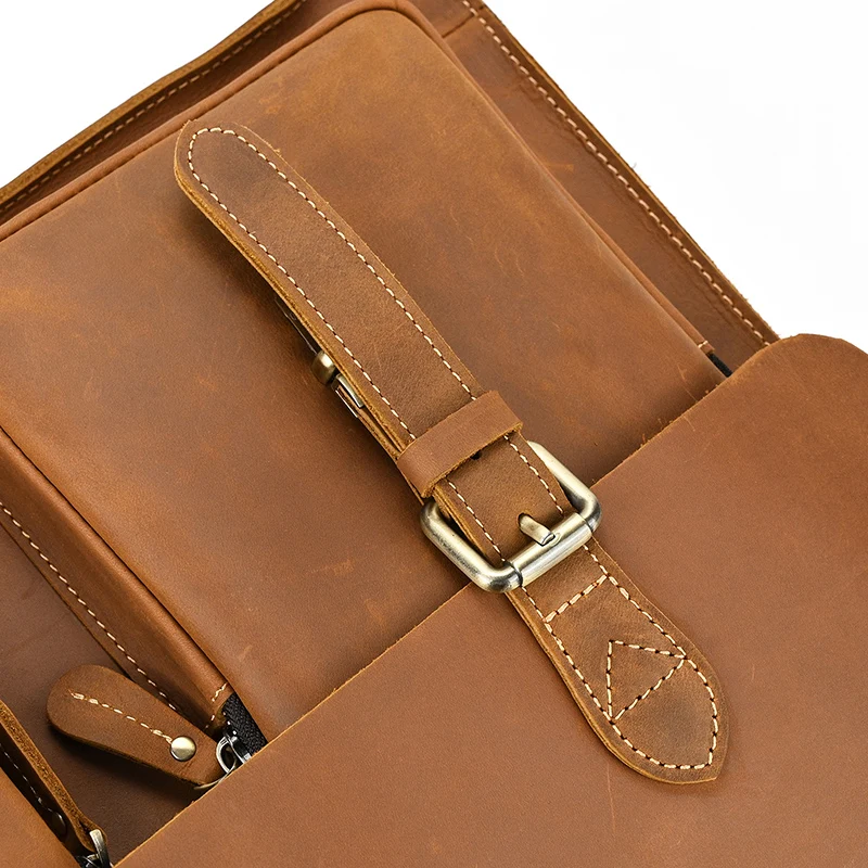 Luxury Fashion 100% Genuine Leather Men Briefcase Cow Leather Laptop Bag Vintage Shoulder Bag Real Cowhide Computer Bag 15.6"