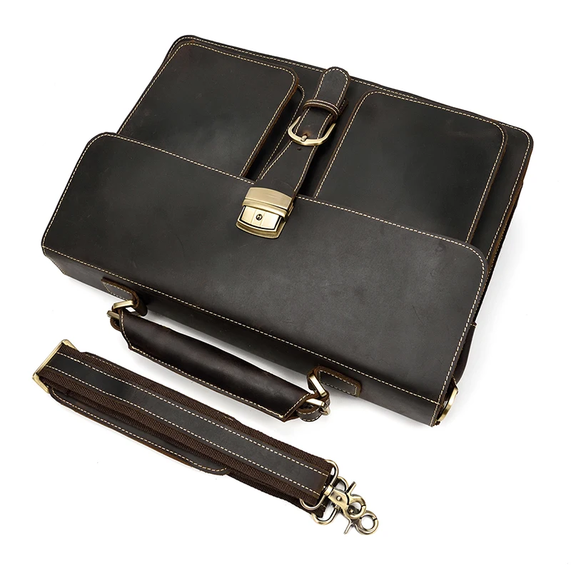 Luxury Fashion 100% Genuine Leather Men Briefcase Cow Leather Laptop Bag Vintage Shoulder Bag Real Cowhide Computer Bag 15.6"