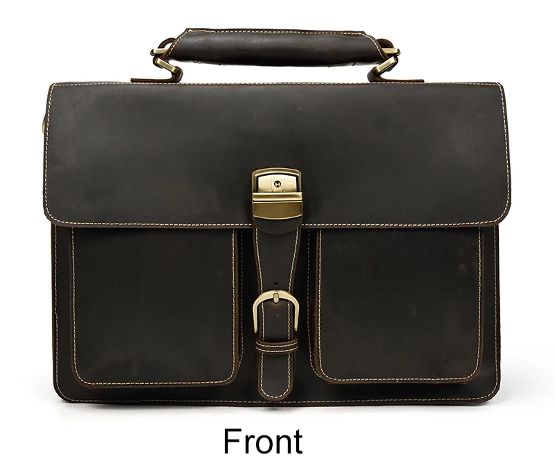 Luxury Fashion 100% Genuine Leather Men Briefcase Cow Leather Laptop Bag Vintage Shoulder Bag Real Cowhide Computer Bag 15.6"