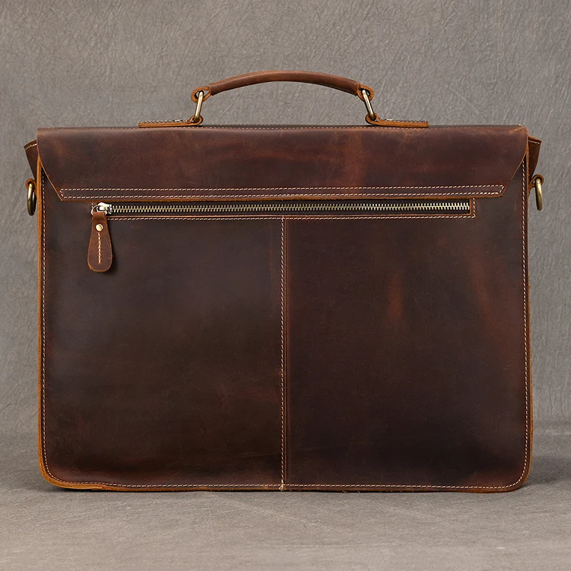 Luxury Fashion 100% Genuine Leather Men Briefcase Cow Leather Laptop Bag Vintage Shoulder Bag Real Cowhide Computer Bag 15.6"