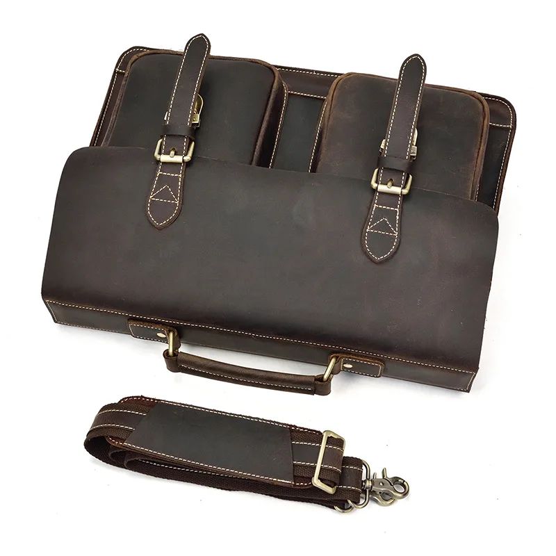 Luxury Fashion 100% Genuine Leather Men Briefcase Cow Leather Laptop Bag Vintage Shoulder Bag Real Cowhide Computer Bag 15.6"