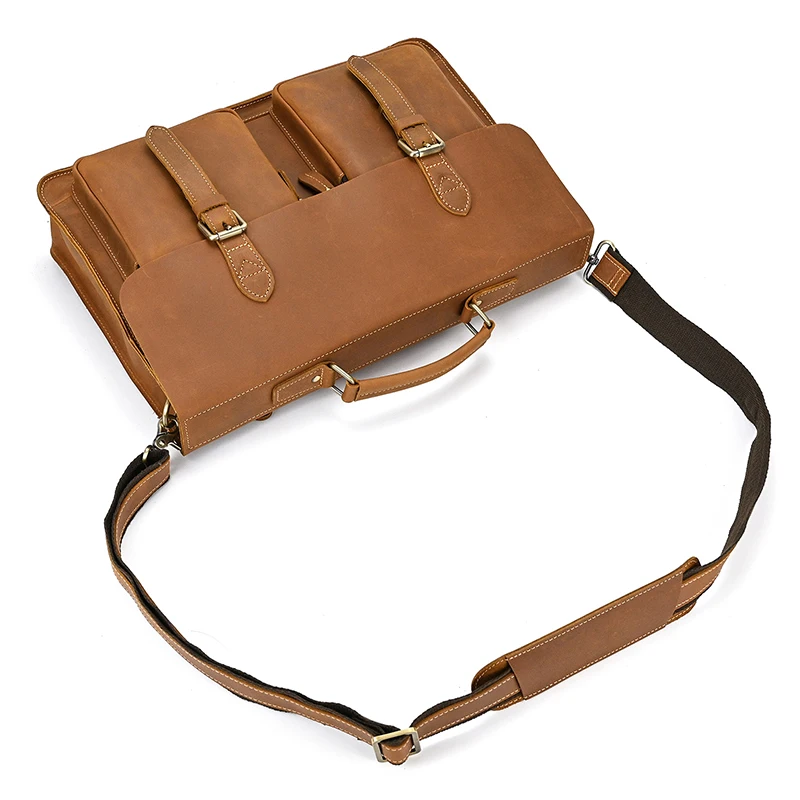 Luxury Fashion 100% Genuine Leather Men Briefcase Cow Leather Laptop Bag Vintage Shoulder Bag Real Cowhide Computer Bag 15.6"