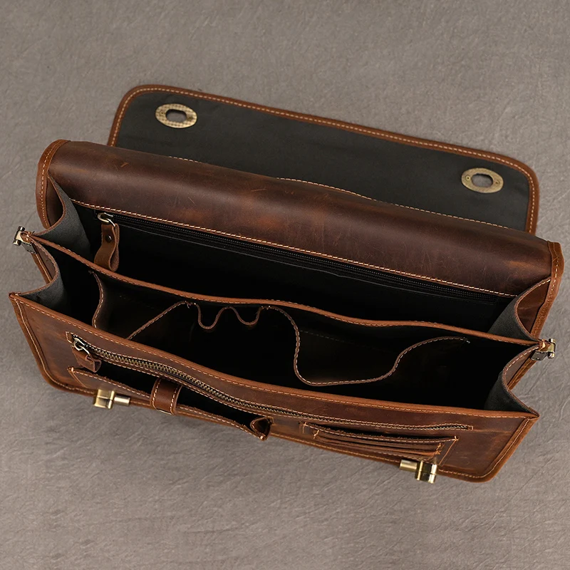 Luxury Fashion 100% Genuine Leather Men Briefcase Cow Leather Laptop Bag Vintage Shoulder Bag Real Cowhide Computer Bag 15.6"