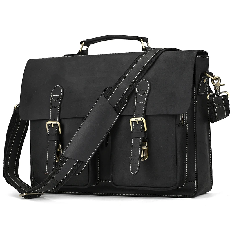 Luxury Fashion 100% Genuine Leather Men Briefcase Cow Leather Laptop Bag Vintage Shoulder Bag Real Cowhide Computer Bag 15.6"
