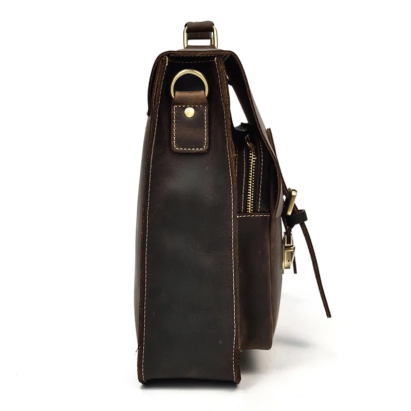 Luxury Fashion 100% Genuine Leather Men Briefcase Cow Leather Laptop Bag Vintage Shoulder Bag Real Cowhide Computer Bag 15.6"