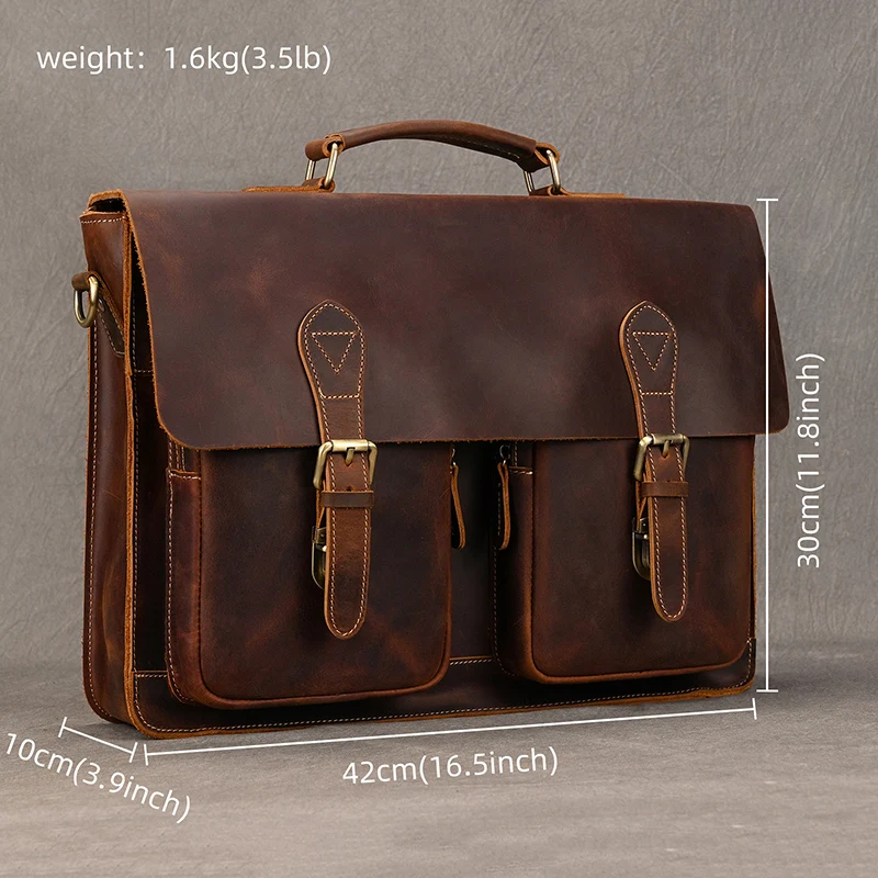 Luxury Fashion 100% Genuine Leather Men Briefcase Cow Leather Laptop Bag Vintage Shoulder Bag Real Cowhide Computer Bag 15.6"