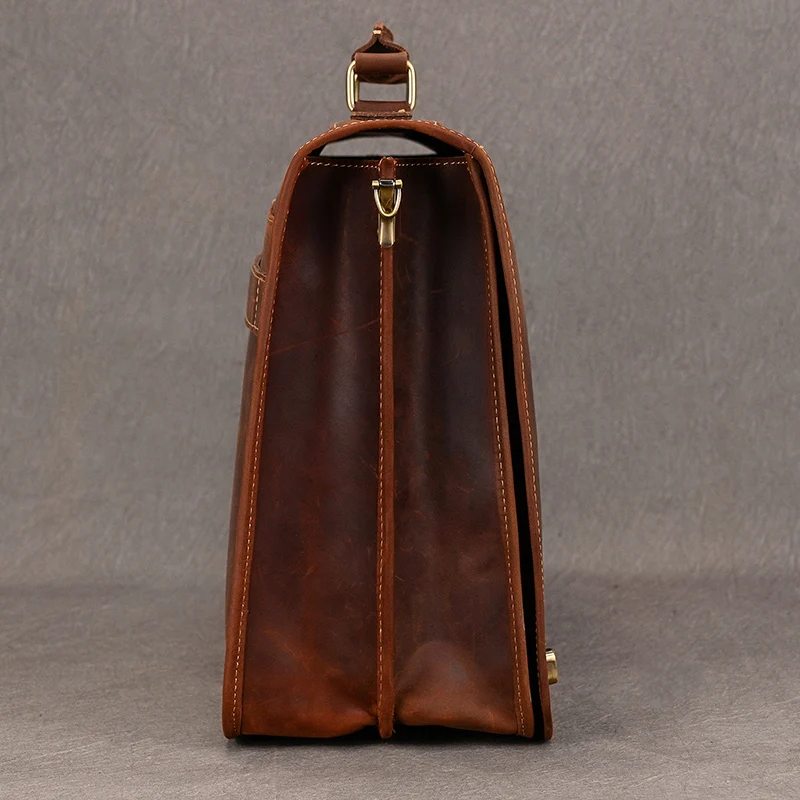 Luxury Fashion 100% Genuine Leather Men Briefcase Cow Leather Laptop Bag Vintage Shoulder Bag Real Cowhide Computer Bag 15.6"
