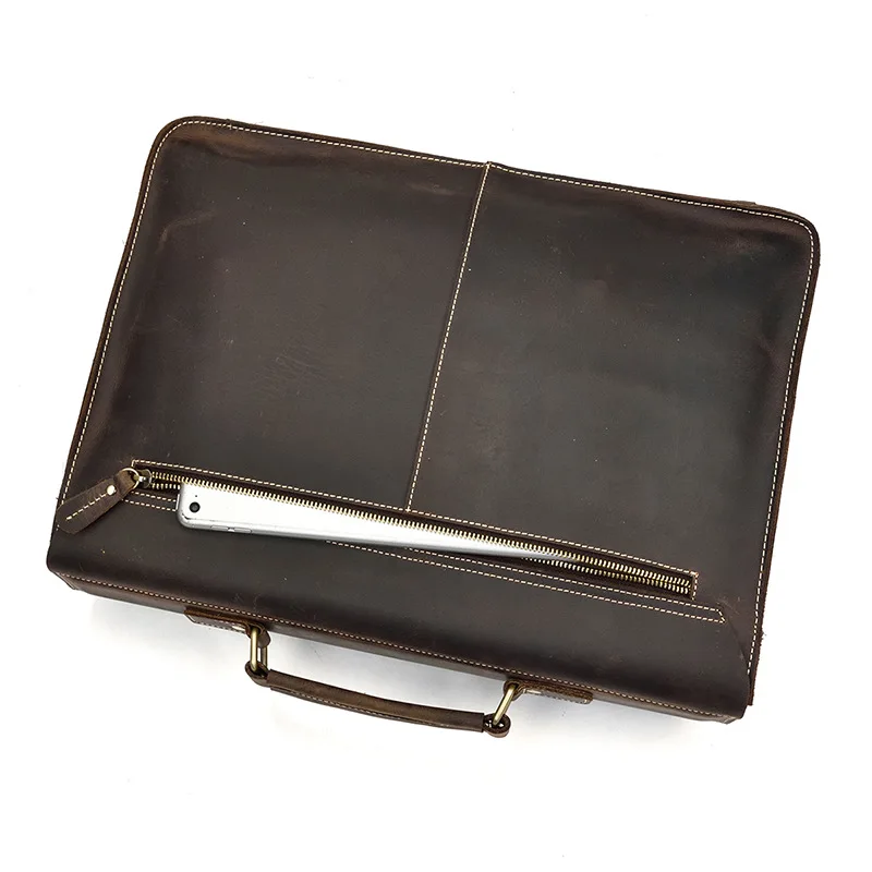 Luxury Fashion 100% Genuine Leather Men Briefcase Cow Leather Laptop Bag Vintage Shoulder Bag Real Cowhide Computer Bag 15.6"