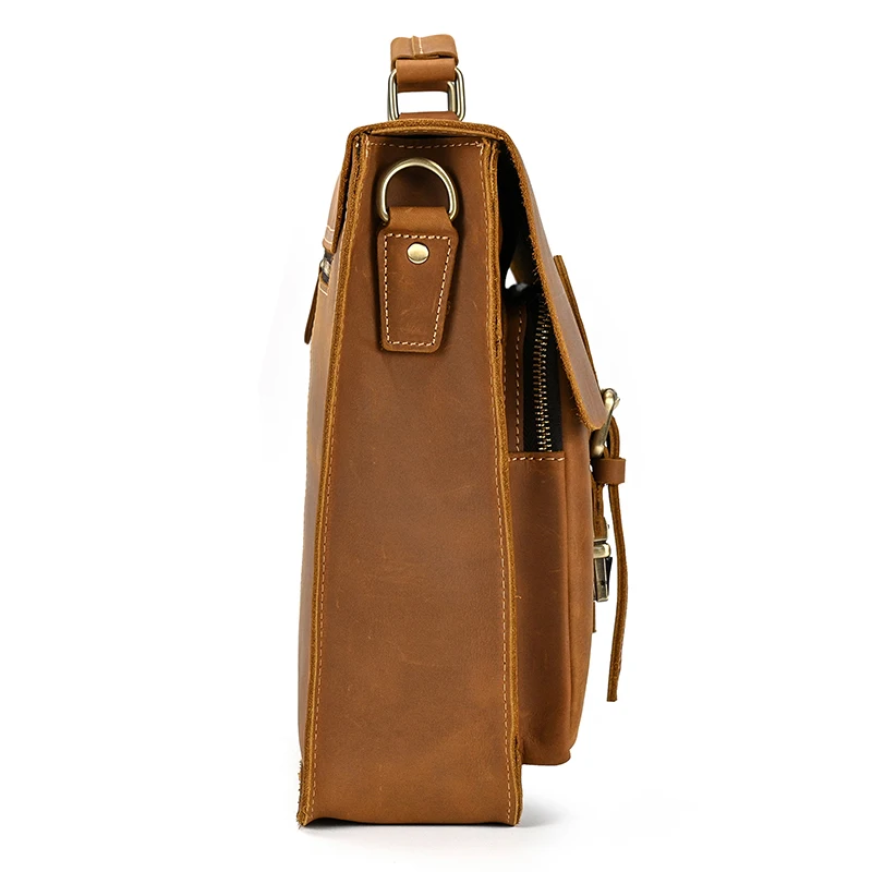 Luxury Fashion 100% Genuine Leather Men Briefcase Cow Leather Laptop Bag Vintage Shoulder Bag Real Cowhide Computer Bag 15.6"
