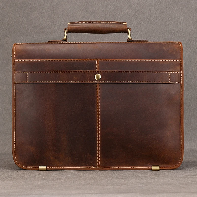 Luxury Fashion 100% Genuine Leather Men Briefcase Cow Leather Laptop Bag Vintage Shoulder Bag Real Cowhide Computer Bag 15.6"