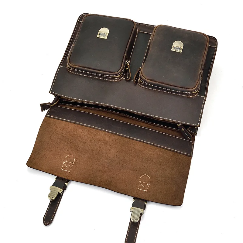 Luxury Fashion 100% Genuine Leather Men Briefcase Cow Leather Laptop Bag Vintage Shoulder Bag Real Cowhide Computer Bag 15.6"