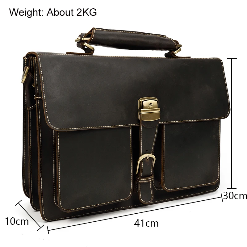 Luxury Fashion 100% Genuine Leather Men Briefcase Cow Leather Laptop Bag Vintage Shoulder Bag Real Cowhide Computer Bag 15.6"