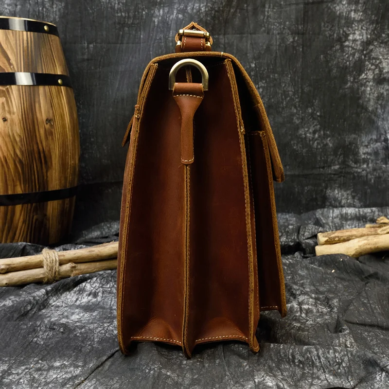 Luxury Fashion 100% Genuine Leather Men Briefcase Cow Leather Laptop Bag Vintage Shoulder Bag Real Cowhide Computer Bag 15.6"