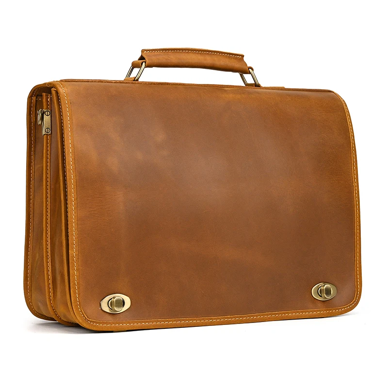 Luxury Fashion 100% Genuine Leather Men Briefcase Cow Leather Laptop Bag Vintage Shoulder Bag Real Cowhide Computer Bag 15.6"