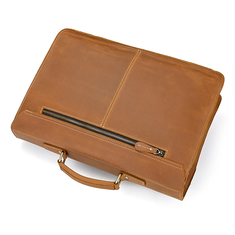 Luxury Fashion 100% Genuine Leather Men Briefcase Cow Leather Laptop Bag Vintage Shoulder Bag Real Cowhide Computer Bag 15.6"