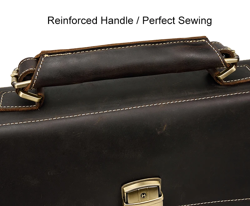 Luxury Fashion 100% Genuine Leather Men Briefcase Cow Leather Laptop Bag Vintage Shoulder Bag Real Cowhide Computer Bag 15.6"