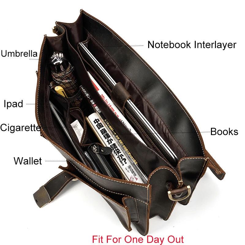 Luxury Fashion 100% Genuine Leather Men Briefcase Cow Leather Laptop Bag Vintage Shoulder Bag Real Cowhide Computer Bag 15.6"
