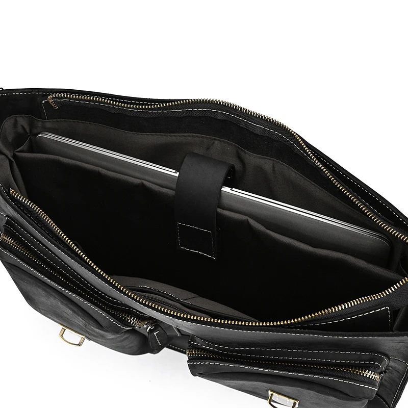 Luxury Fashion 100% Genuine Leather Men Briefcase Cow Leather Laptop Bag Vintage Shoulder Bag Real Cowhide Computer Bag 15.6"