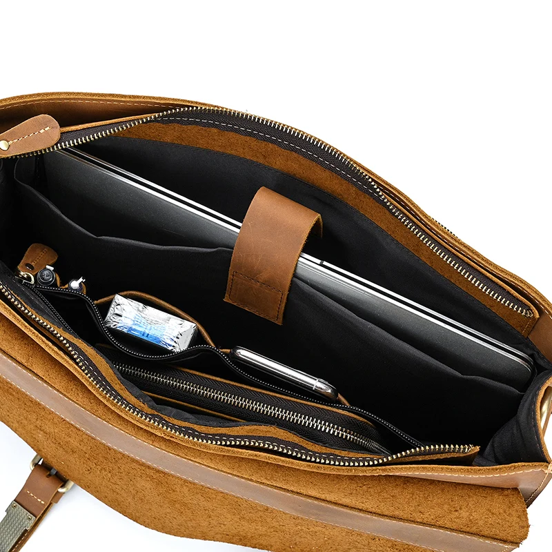 Luxury Fashion 100% Genuine Leather Men Briefcase Cow Leather Laptop Bag Vintage Shoulder Bag Real Cowhide Computer Bag 15.6"