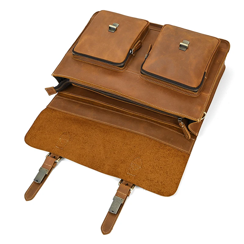 Luxury Fashion 100% Genuine Leather Men Briefcase Cow Leather Laptop Bag Vintage Shoulder Bag Real Cowhide Computer Bag 15.6"