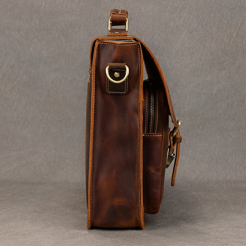 Luxury Fashion 100% Genuine Leather Men Briefcase Cow Leather Laptop Bag Vintage Shoulder Bag Real Cowhide Computer Bag 15.6"