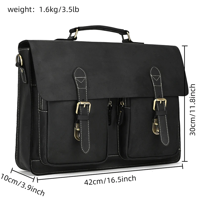 Luxury Fashion 100% Genuine Leather Men Briefcase Cow Leather Laptop Bag Vintage Shoulder Bag Real Cowhide Computer Bag 15.6"