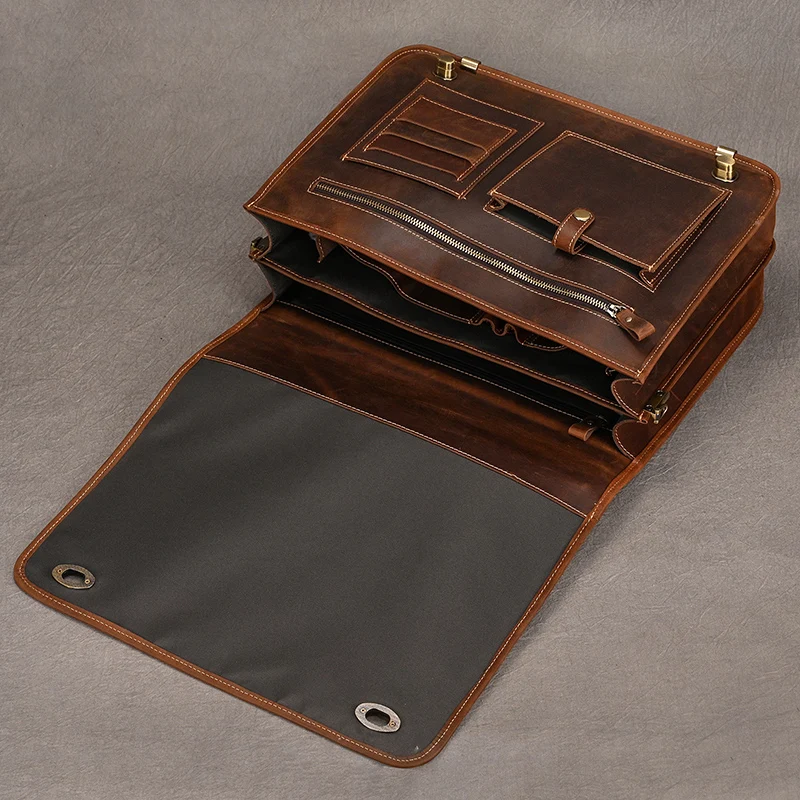 Luxury Fashion 100% Genuine Leather Men Briefcase Cow Leather Laptop Bag Vintage Shoulder Bag Real Cowhide Computer Bag 15.6"