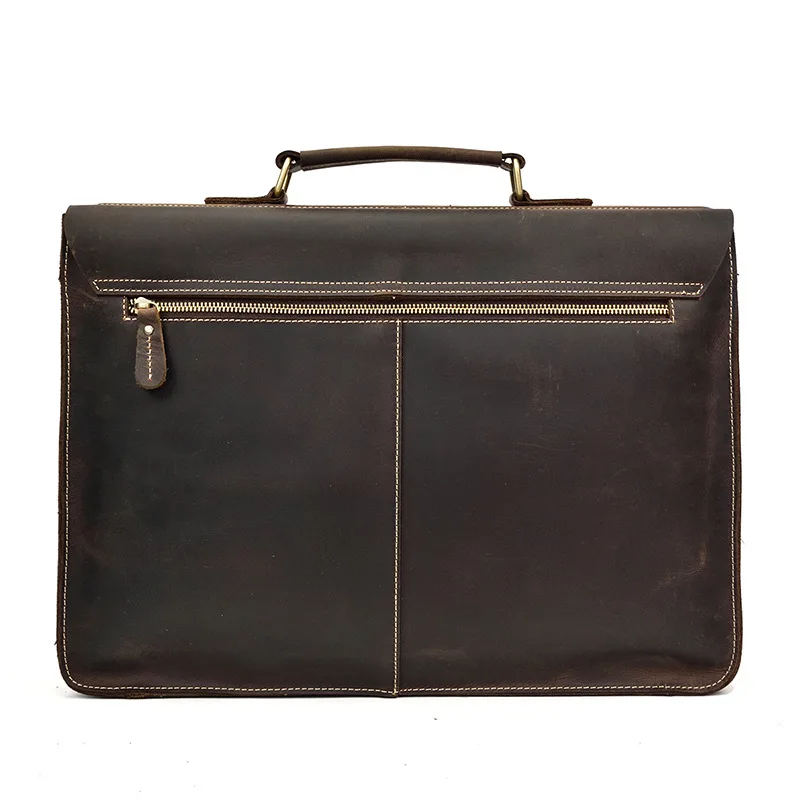 Luxury Fashion 100% Genuine Leather Men Briefcase Cow Leather Laptop Bag Vintage Shoulder Bag Real Cowhide Computer Bag 15.6"