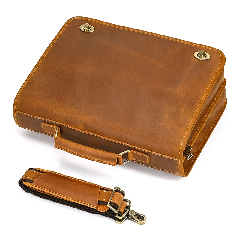 Luxury Fashion 100% Genuine Leather Men Briefcase Cow Leather Laptop Bag Vintage Shoulder Bag Real Cowhide Computer Bag 15.6"
