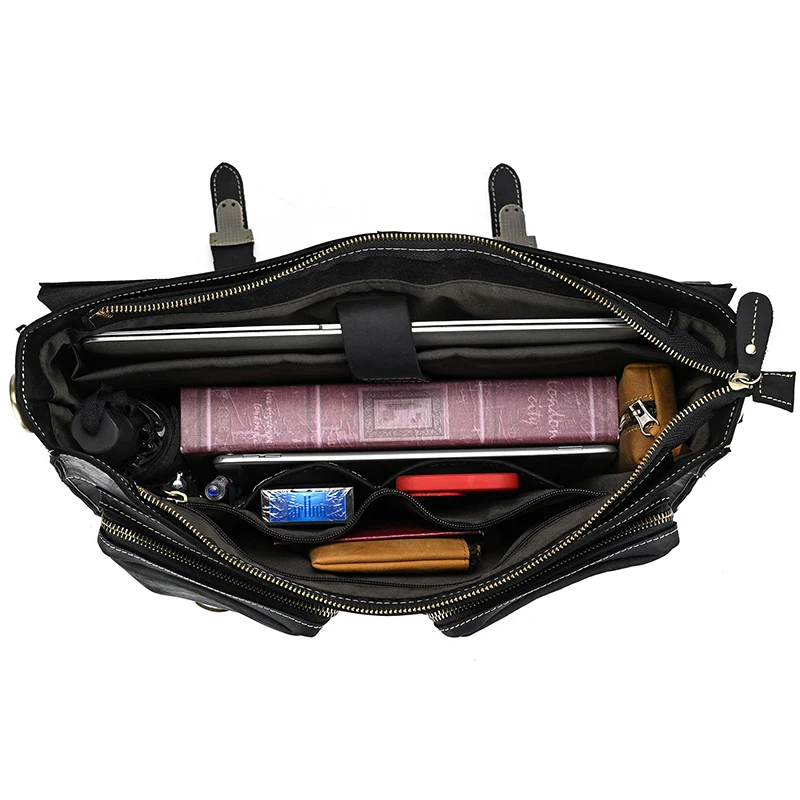 Luxury Fashion 100% Genuine Leather Men Briefcase Cow Leather Laptop Bag Vintage Shoulder Bag Real Cowhide Computer Bag 15.6"