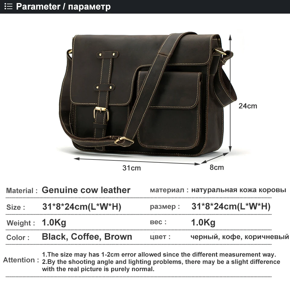 WESTAL Crazy Horse Leather Men's Briefcases Laptop Bag Office Bags for Men Cover Messenger Bags Men's Leather Bag Computer Bags