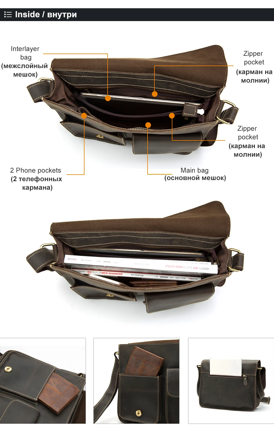 WESTAL Crazy Horse Leather Men's Briefcases Laptop Bag Office Bags for Men Cover Messenger Bags Men's Leather Bag Computer Bags