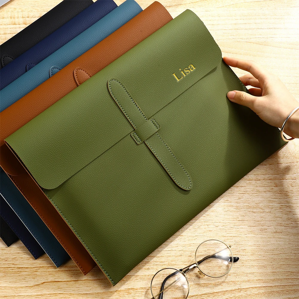 Customized Name Leather Buckle A4 File Bag, Business Document Bag, Examination Material Bag, Official Document Bag