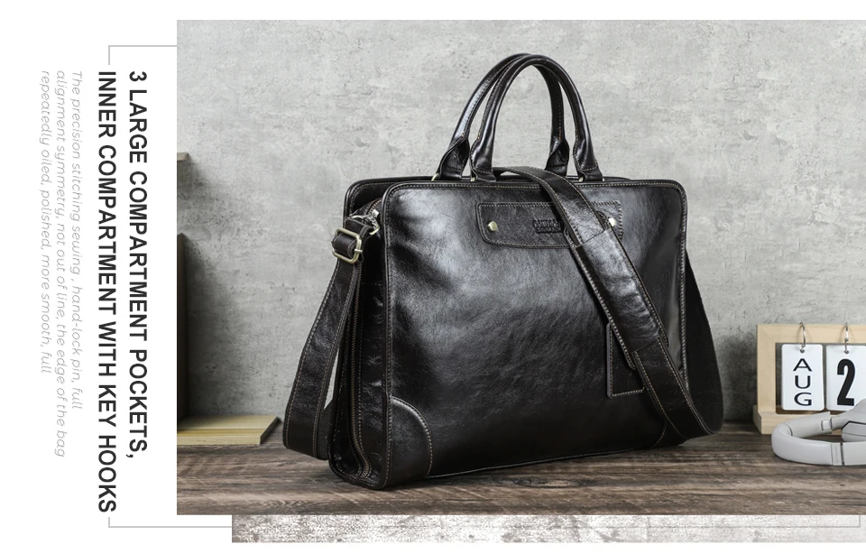CONTACT'S Genuine Leather Business Bags for Men Luxury Designer Briefcase Office Bag Male Tote Laptop Bags for 14" Macbook Pro