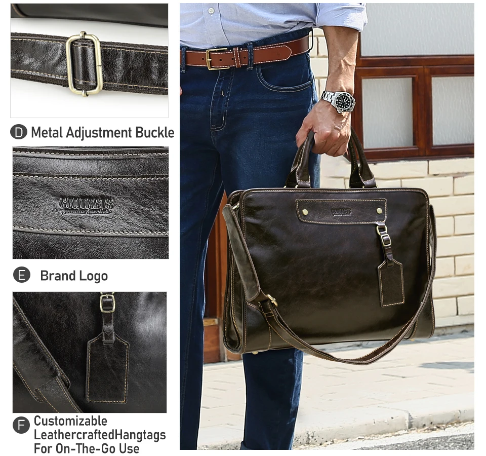 CONTACT'S Genuine Leather Business Bags for Men Luxury Designer Briefcase Office Bag Male Tote Laptop Bags for 14" Macbook Pro