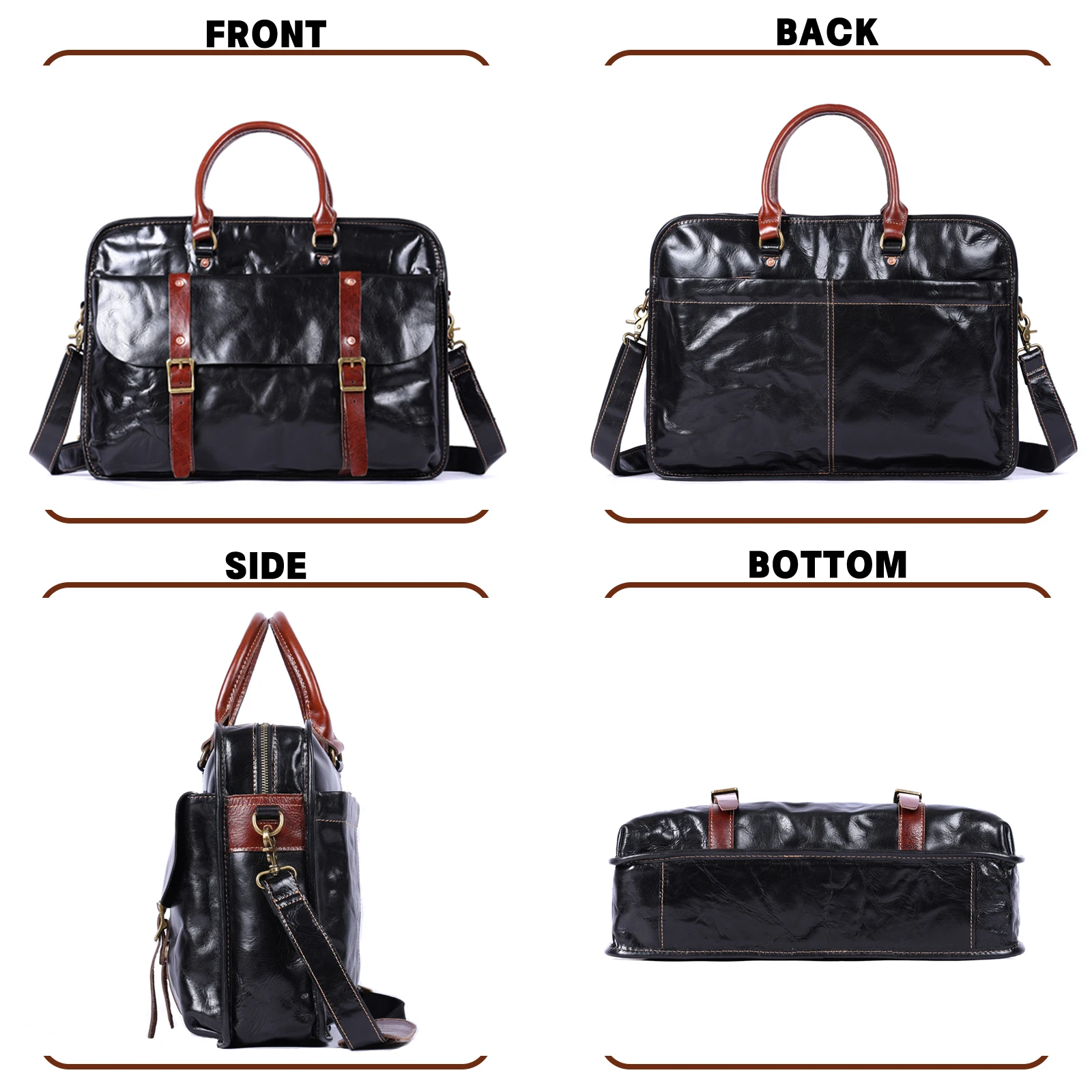 Genuine Leather Men's Brifecase 15 Inch Laptop Bags Simple Cowhide Messenger Bag Vegetable-tanned Leather Business Casual Style