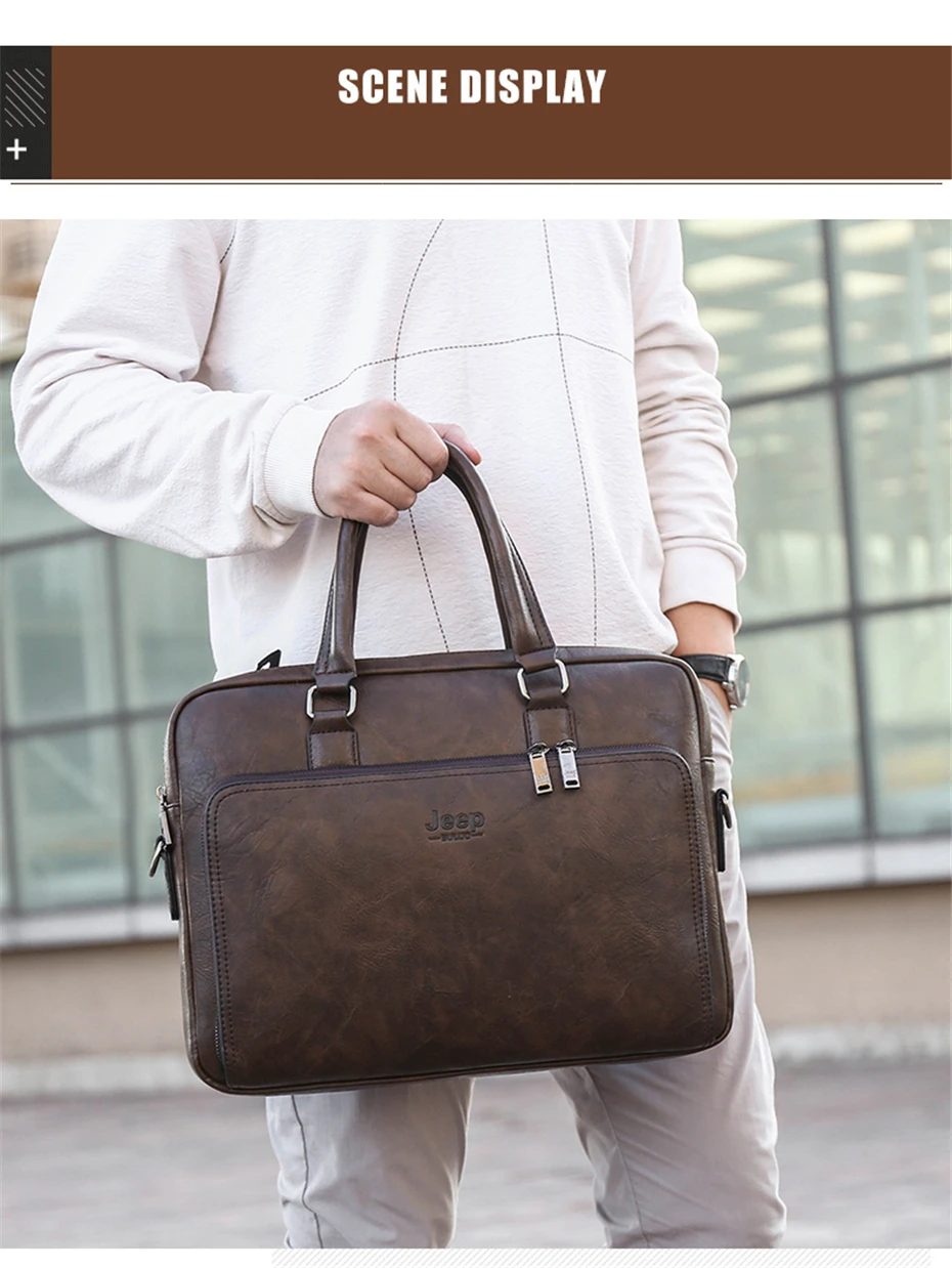 JEEP BULUO High Quality 14 In Laptop Business Bag Men Briefcases For Man Handbags Split Leather Office Large Capacity Bags