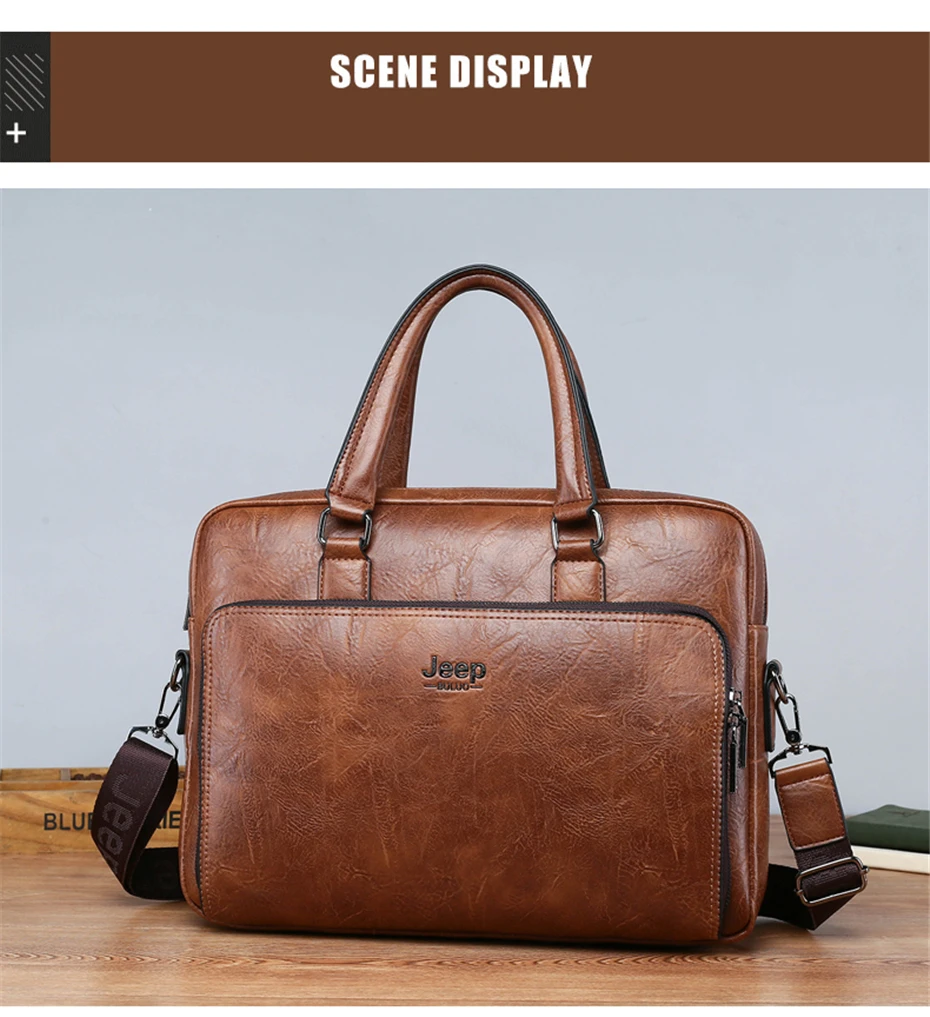 JEEP BULUO High Quality 14 In Laptop Business Bag Men Briefcases For Man Handbags Split Leather Office Large Capacity Bags