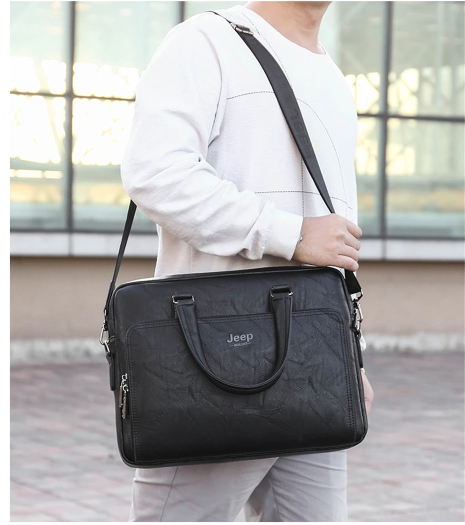 JEEP BULUO High Quality 14 In Laptop Business Bag Men Briefcases For Man Handbags Split Leather Office Large Capacity Bags