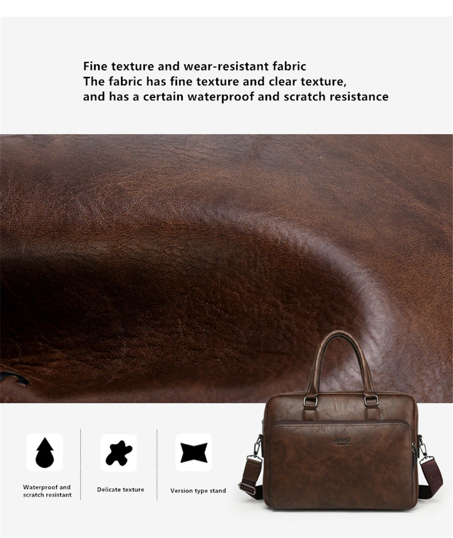 JEEP BULUO High Quality 14 In Laptop Business Bag Men Briefcases For Man Handbags Split Leather Office Large Capacity Bags