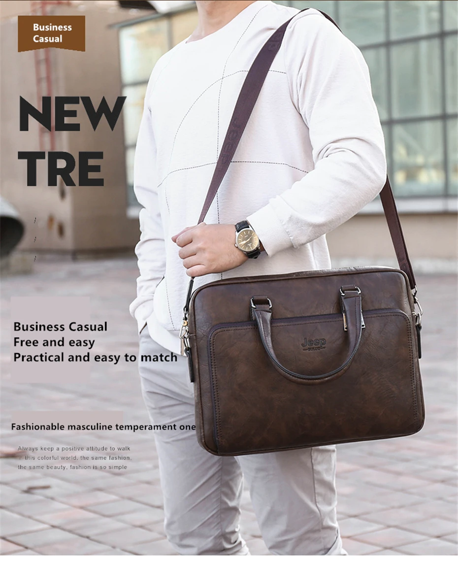 JEEP BULUO High Quality 14 In Laptop Business Bag Men Briefcases For Man Handbags Split Leather Office Large Capacity Bags