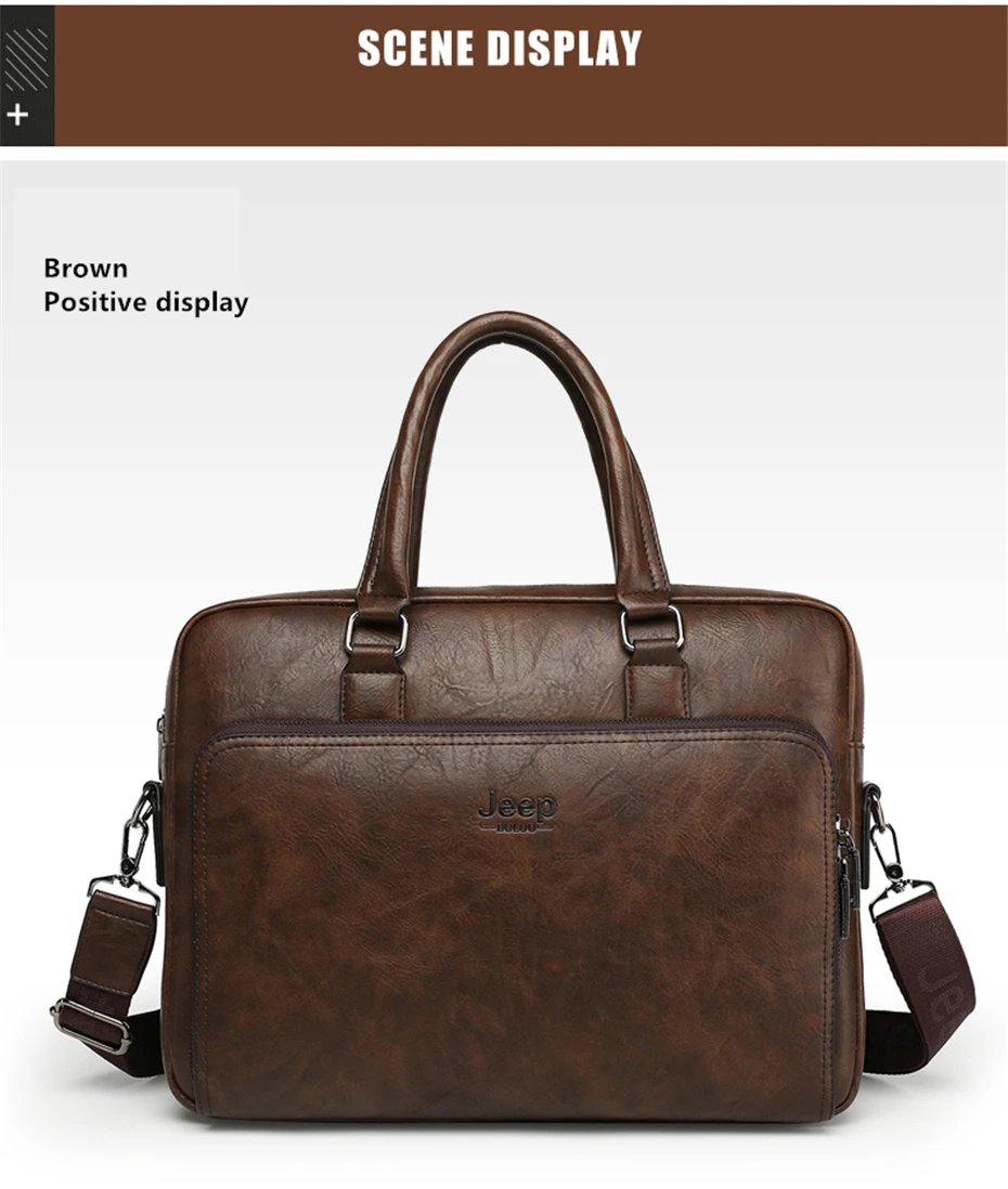 JEEP BULUO High Quality 14 In Laptop Business Bag Men Briefcases For Man Handbags Split Leather Office Large Capacity Bags